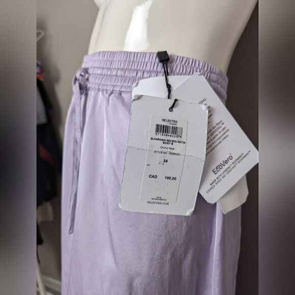 Selected Femme Satin Lilac midi skirt Slfaronia XS New - Picture 6 of 7